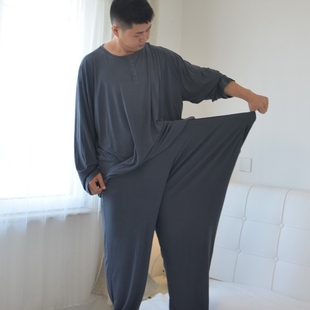 長褲 竹纖維寬松家居服 重磅莫代爾睡衣男春秋長袖 300斤加肥加大碼