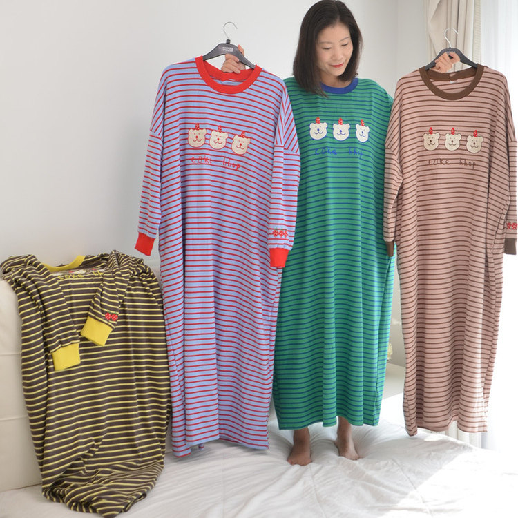 三只草莓熊睡裙女胖MM冬季加肥大码超长款薄绒孕妇家居睡衣200斤