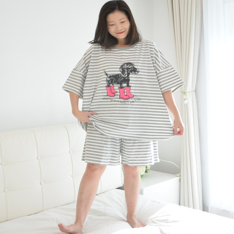 夏季薄款针织纯棉短袖短裤睡衣胖MM加肥大码宽松卡通家居服200斤
