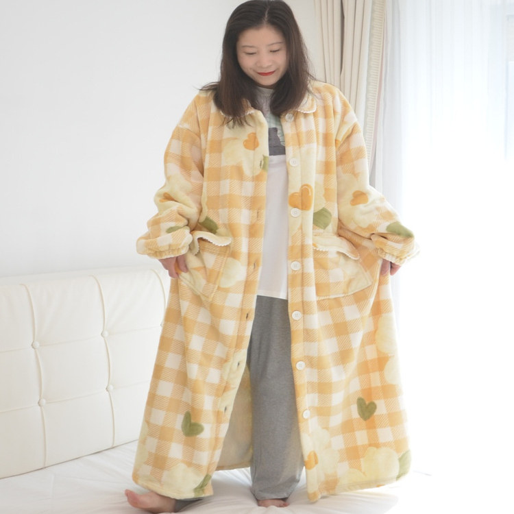200斤加大码高个子超长款巨厚牛奶羊羔绒睡袍女胖MM冬季开衫睡裙