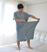 短裤 短袖 莫代尔家居服两件套200斤 竹纤维睡衣男夏季 300斤加肥大码