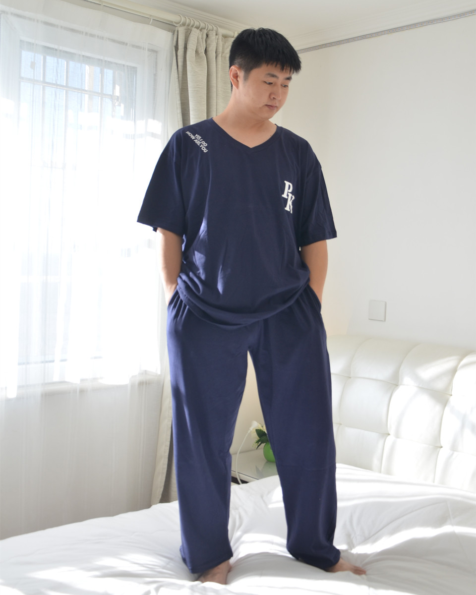 300斤加大码短袖长裤睡衣夏季胖高男士针织纯棉休闲家居服两件套