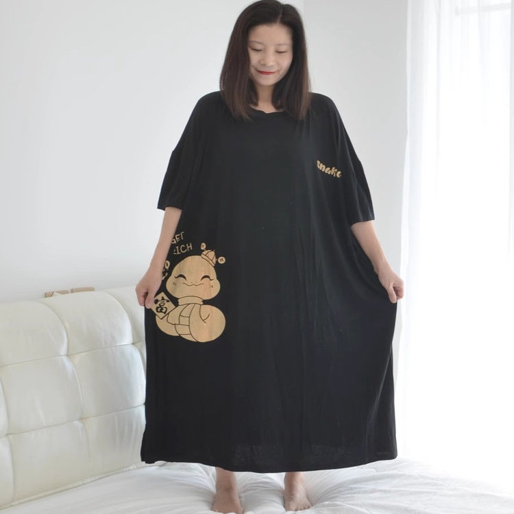 200斤加肥大码孕妇短袖睡裙女胖MM夏季莫代尔加长款卡通休闲睡袍