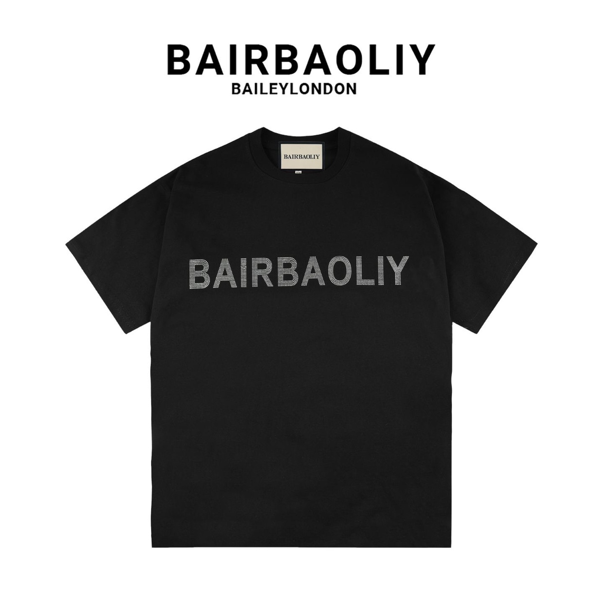 BAIRBAOLIY时尚字母烫钻欧潮夏季短袖新款潮流百搭T恤男女同款