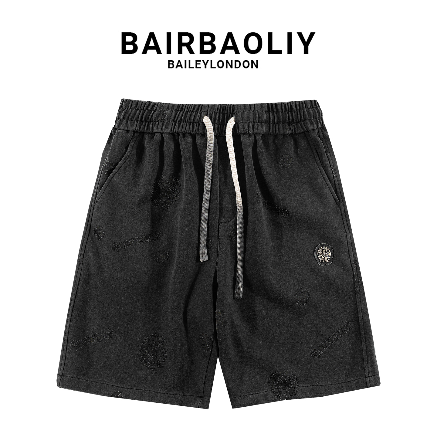 BAIRBAOLIY复古做旧设计男士轻奢十字架宽松休闲系带短裤五分裤潮