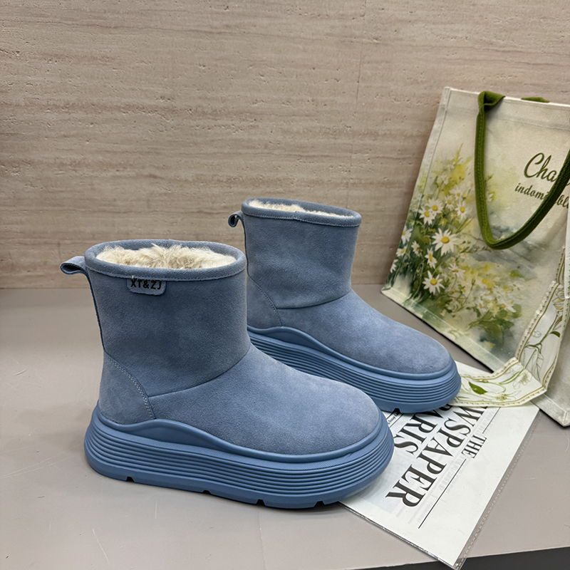 2025磨砂皮真皮厚底毛绒雪地靴