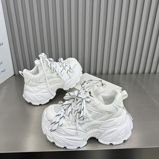 休闲鞋 网鞋 白色厚底松糕鞋 女日系增高休闲老爹鞋 春季 7Ａ752 新款