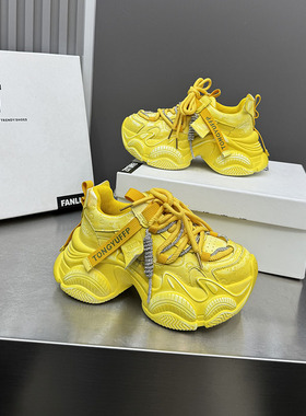 26新款黄色厚底松糕老爹鞋女百搭增高小个子运动鞋女单鞋9675-16