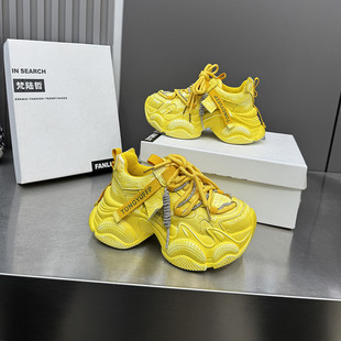 26新款黄色厚底松糕老爹鞋女百搭增高小个子运动鞋女单鞋9675-16