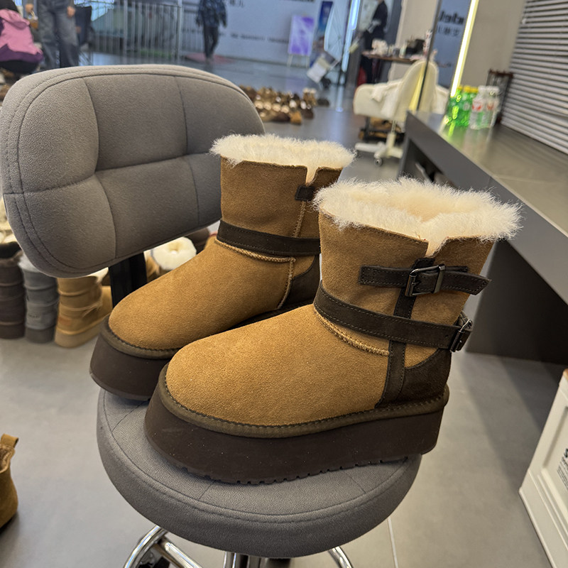 雪地靴女羊毛口棉靴可爱洋气防水冬季皮带扣加绒加厚保暖棉鞋1457,女鞋,时尚雪地靴,淘宝优惠券,粉丝福利购,淘宝优惠卷