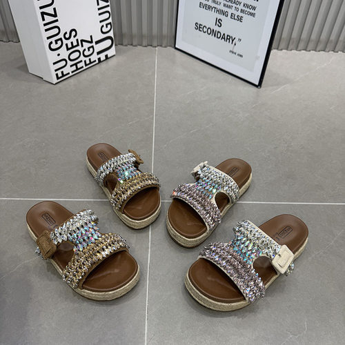 夏季重工水钻防滑厚底女一字拖