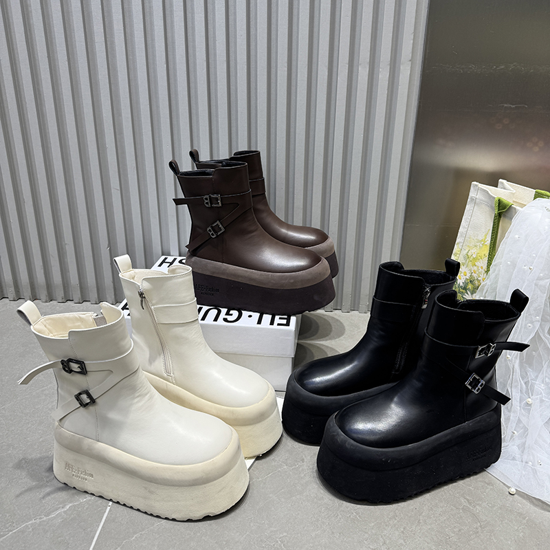 冬季加绒松糕跟棉鞋厚底马丁靴