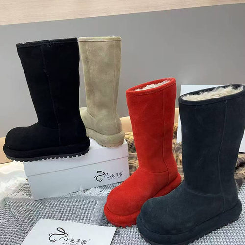 25厚底马丁靴女冬季中筒加厚雪地靴松糕底人造长毛绒保暖靴110-32