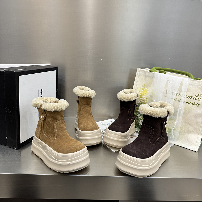 冬季加绒保暖棉鞋女真皮马丁靴