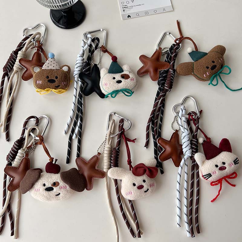 可爱毛绒小熊挂件~miu系风登山绳手绳卡通玩偶包包挂饰车钥匙扣潮