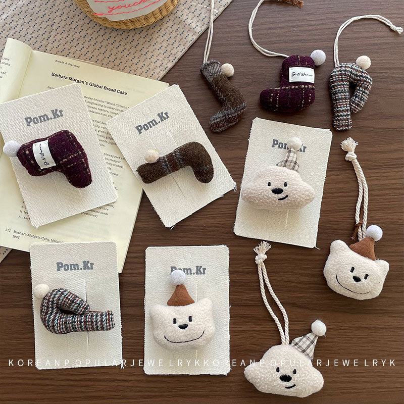 新款韩式卡通可爱小熊发夹儿童圣诞袜侧边碎发刘海夹包包百搭挂件