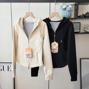 石墨烯立裁小蛮腰！发热保暖修身显瘦双面绒连帽拉链开衫短外套女