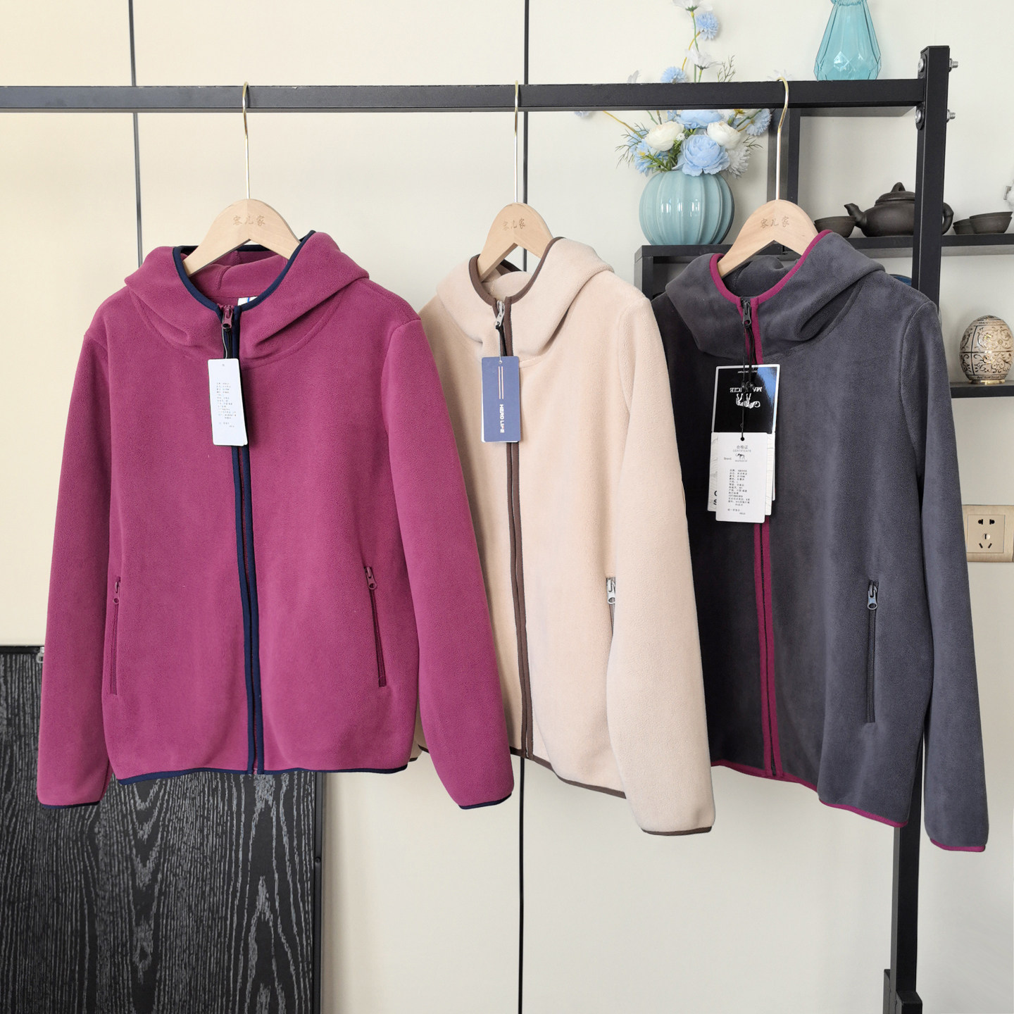 加厚保暖双面奥利绒撞色连帽卫衣