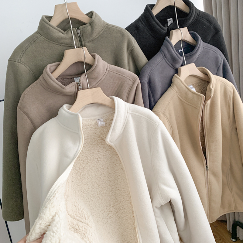 情侣款复合摇粒绒羊羔绒立领外套