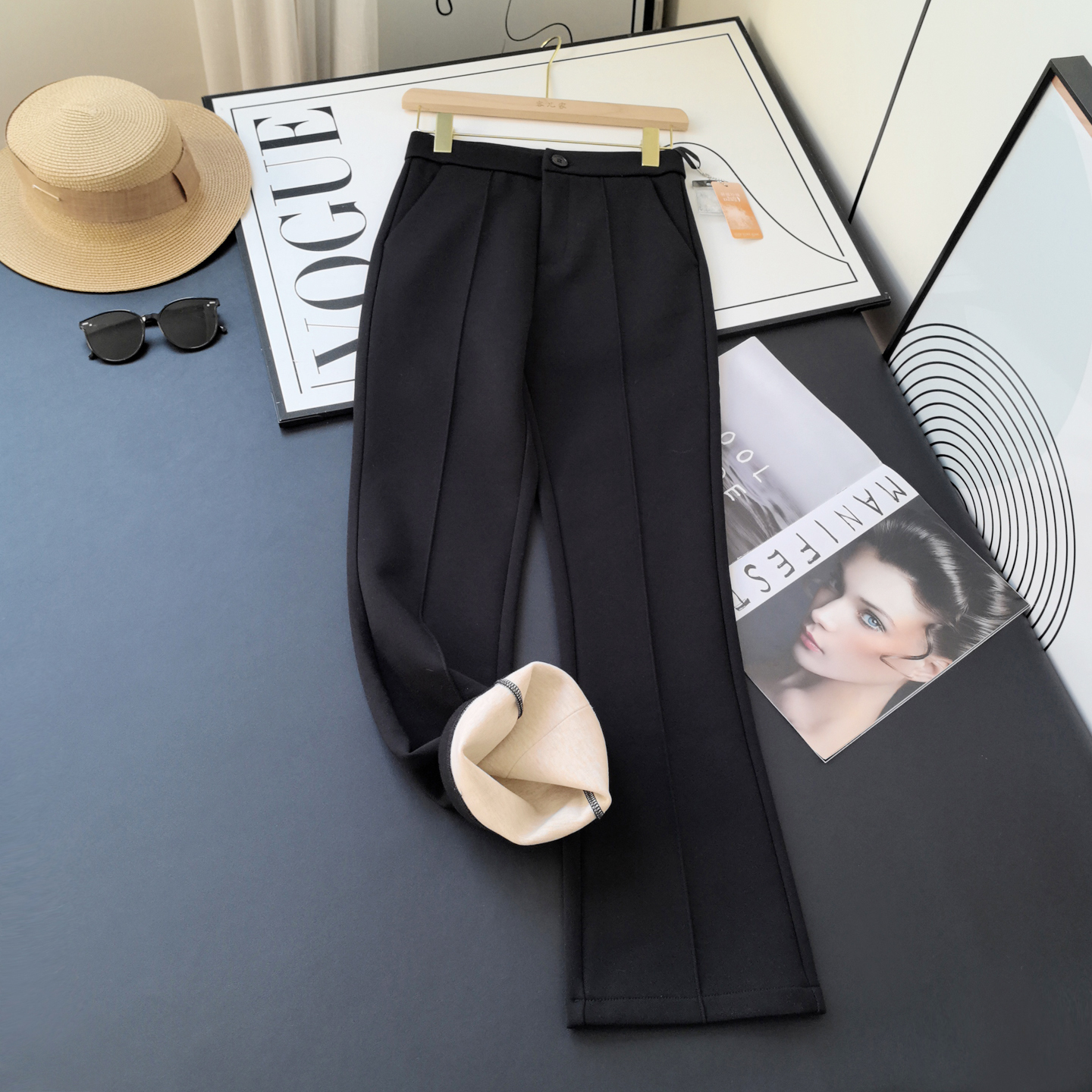 弹力修身羽绒纱加绒保暧微喇裤