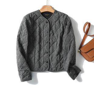 西班牙单！2024秋冬极简老钱风菱格绗线轻薄保暧夹棉小棉衣外套女