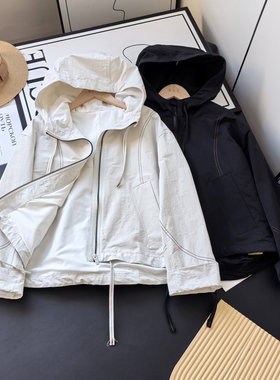 老渠道~贵牌LU家！宽松休闲防风连帽拉链工装夹克风衣短外套女秋