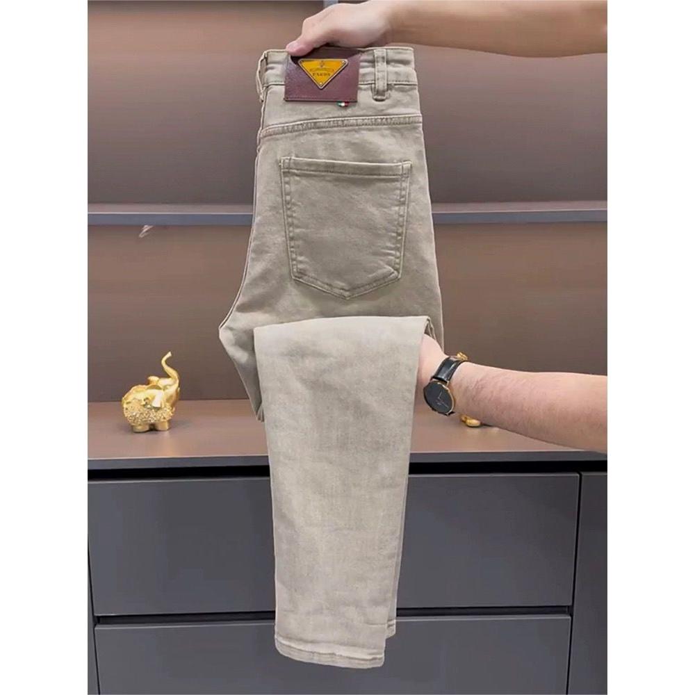 夏季新款男士小直筒牛仔裤潮流修身休闲裤子百搭商务纯色弹力长裤