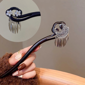 新中式 民族风流苏发簪女新款 古风步摇盘发黑檀木簪子高级感发钗