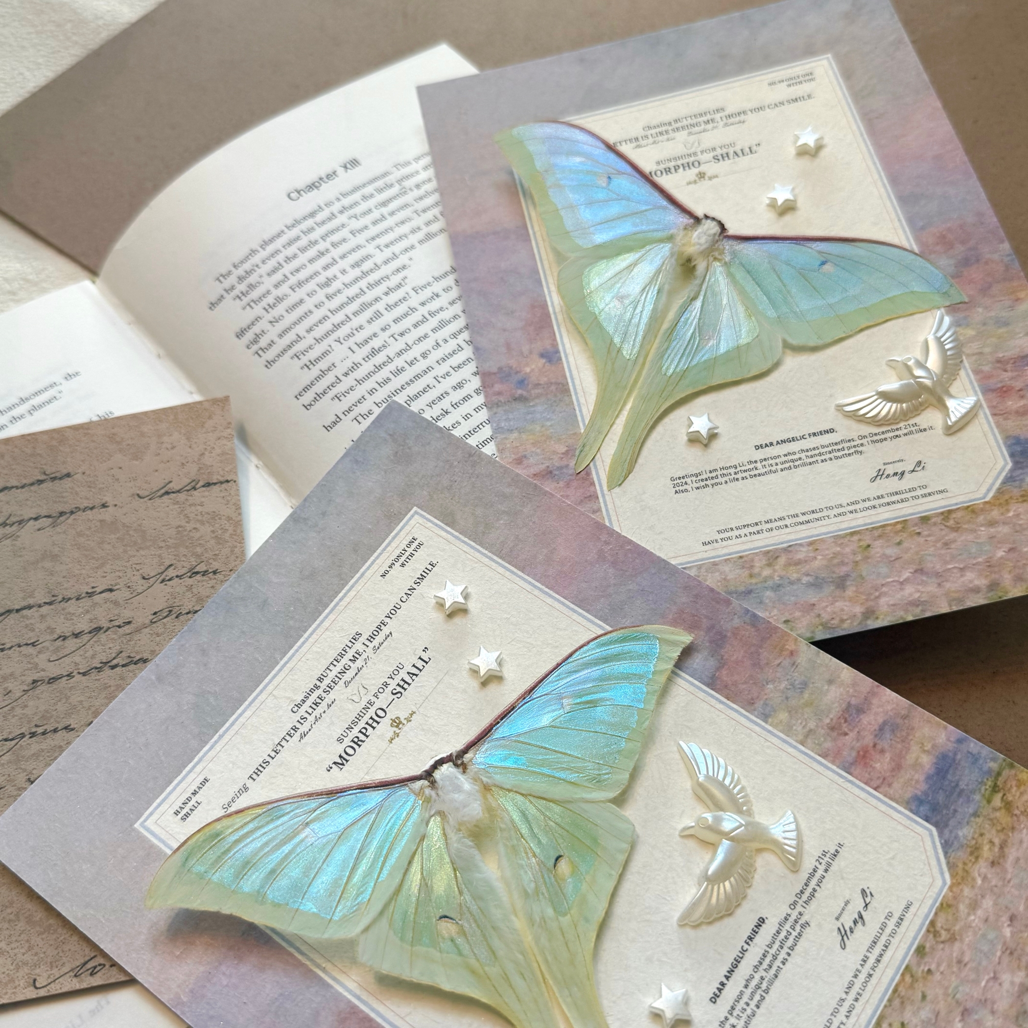 法式月神蛾彩虹蝴蝶标本相框北欧装饰品立体摆件生日礼物女生礼物