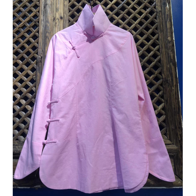 2018秋冬打底纯棉素色马蹄袖中式立领盘扣小衫短款衬衫民族风