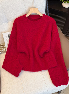 自留款推荐~加厚红色本命年洋气毛衣女2025新款冬爆款宽松针织衫