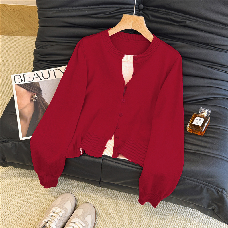 假两件长袖圆领针织衫女百搭上衣