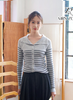MRS ZORA佐拉2025新款针织衫灰色条纹款减龄显瘦53BZZ1135