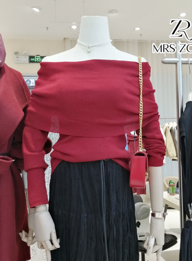 MRS ZORA佐拉2025新款红色一字肩针织衫秋季辣妹时尚款54AZZ1031
