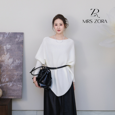 MRS ZORA佐拉2025新款灰色针织衫宽松套头蝙蝠衫54AZZ1076