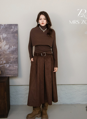 MRS ZORA佐拉2025新款时尚三件套披肩+针织衫+半身裙54ATZ1035