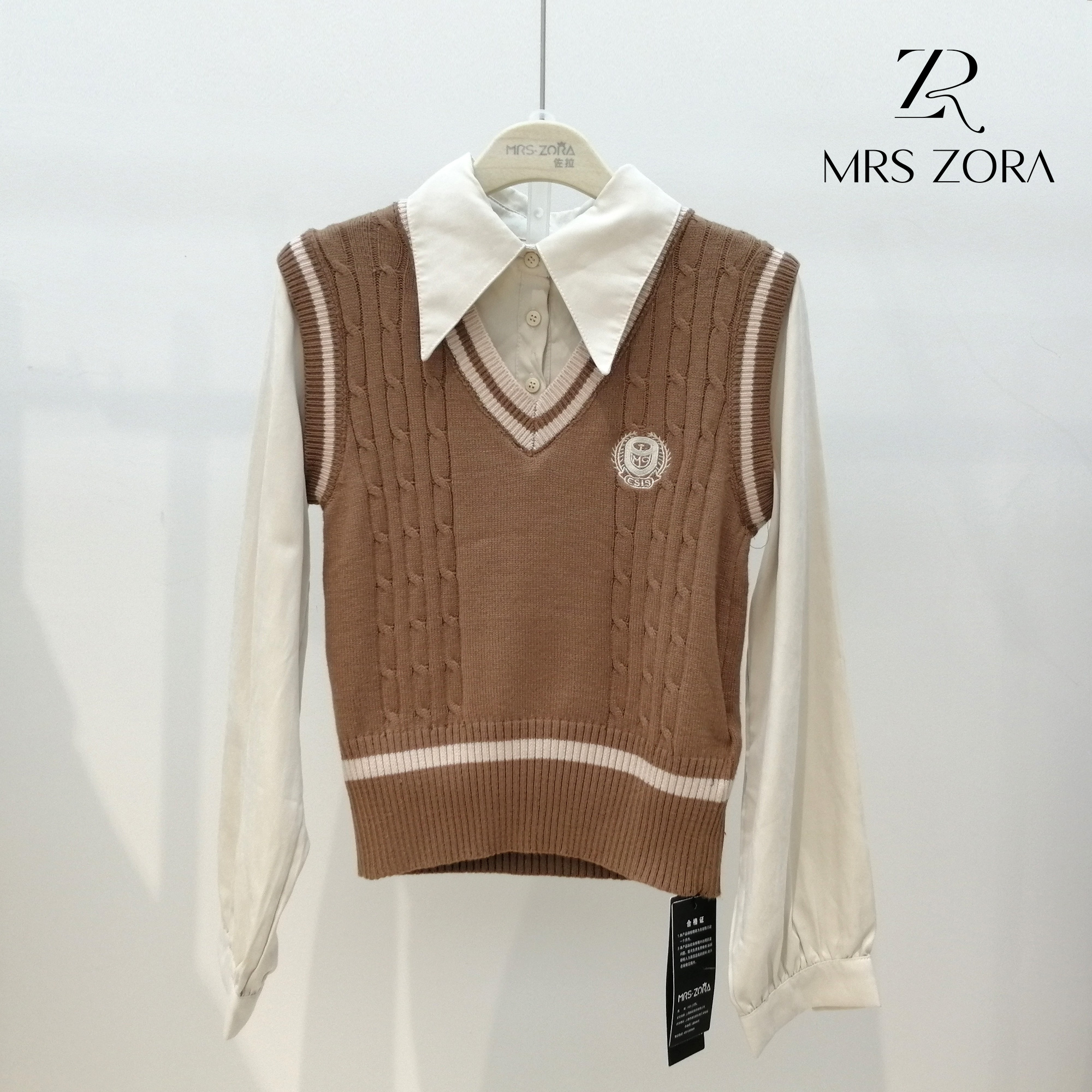 MRS ZORA佐拉新款假两件衬衫针织拼接款学院风34AZZ1165