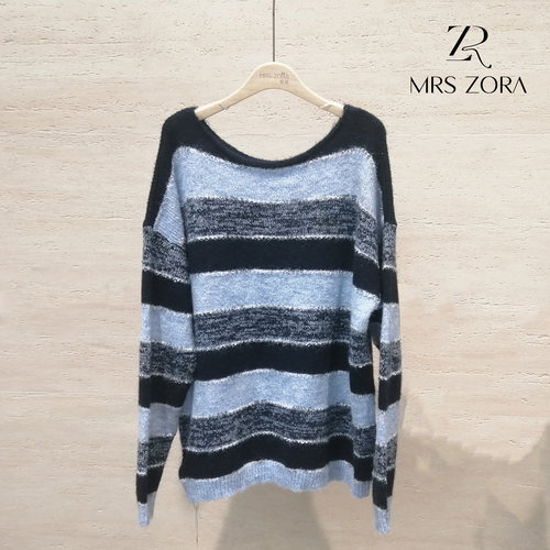 MRS ZORA佐拉女装大圆领条纹针织衫软糯气质百搭54CZZ1185