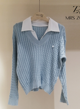 MRS ZORA佐拉春季新款假两件针织衫学院风修身减龄显瘦61BZZ1045