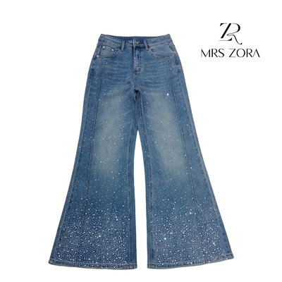 MRS ZORA佐拉女装春季新款亮钻牛仔微喇裤气质显瘦款61CKZ1170