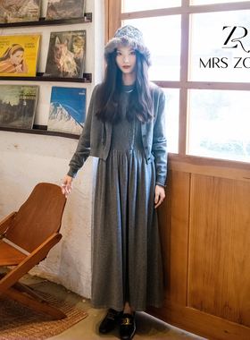 MRS ZORA佐拉新款针织两件套上衣+连衣裙深灰色时尚气质54ALQ1012