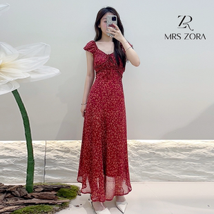 52D2LQ1153 MRS ZORA佐拉2025新款 红色连衣裙修身 显瘦气质款
