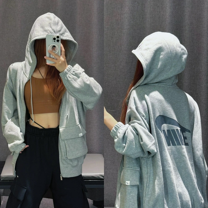 NIKE耐克针织夹克女连帽衫运动宽松工装外套运动裤 FV7516/FV7513