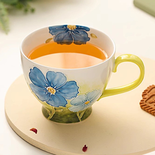 包邮 冠祥新款 高脚陶瓷马克杯伴手礼高颜值咖啡杯大容量水杯早餐杯