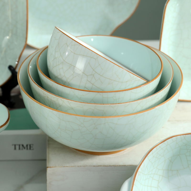 冠祥汝窑裂纹釉下彩碗盘碟餐具