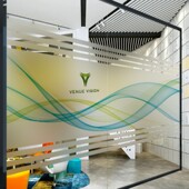 定制办公室贴膜波浪线条uv白墨玻璃背胶几何图形遮挡磨砂贴纸