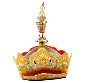 法师帽毗卢帽五佛冠手工佛堂刺绣金丝绣龙法事用品铁桶包装毗卢帽