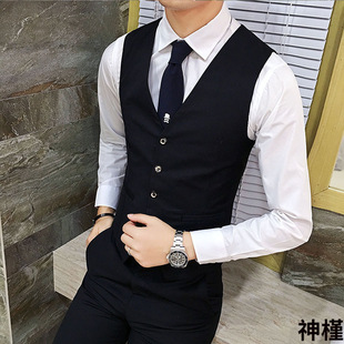 新款 6XL 马甲伴郎马甲V领单排扣马甲 韩版 亚马外贸6色男士 修身