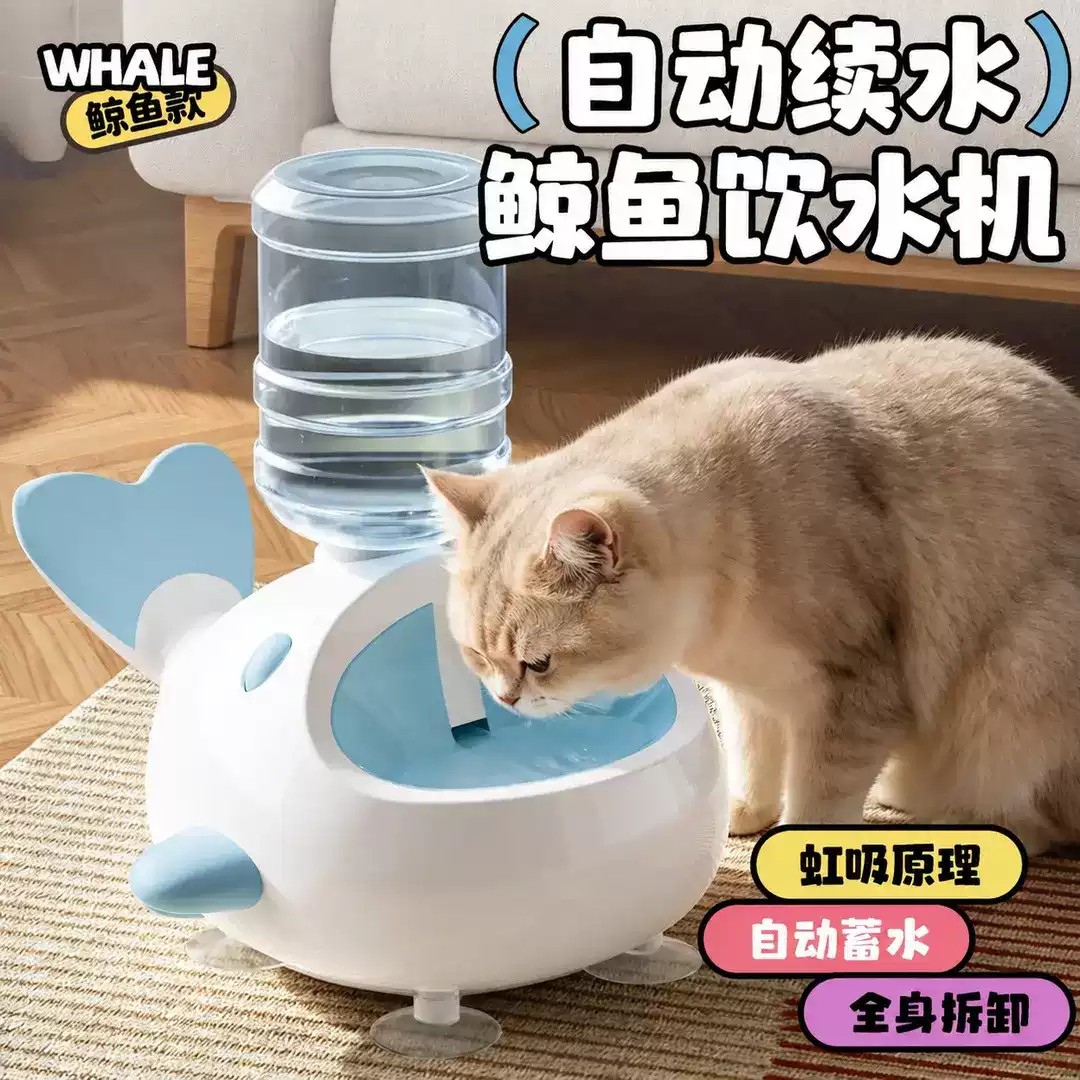高颜值鲸鱼宠物饮水机重力自动补水猫咪饮水碗小型犬静音喂水器