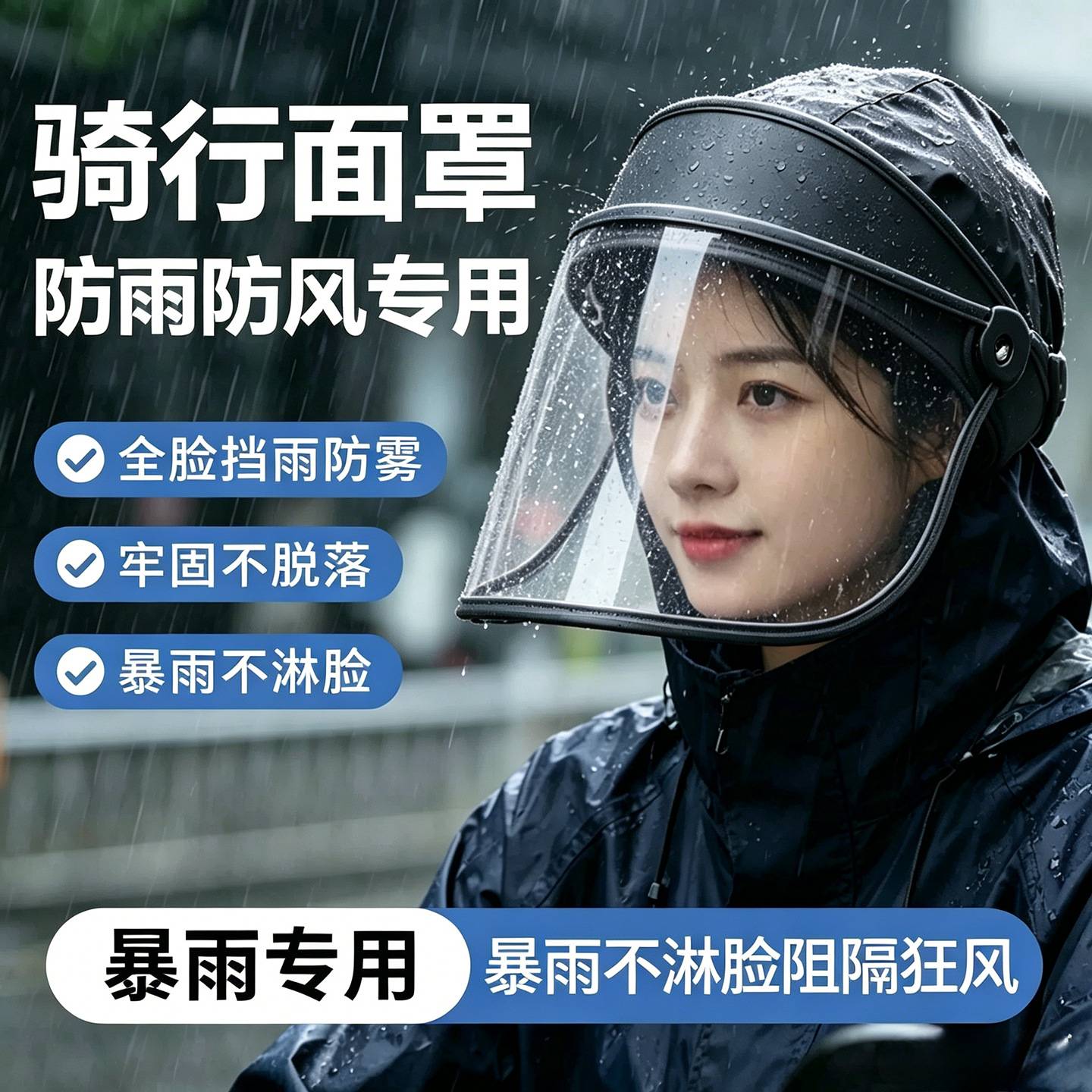 骑行防雨面罩户外遮雨帽骑电动车防雨防风帽女护脸透明面罩挡雨帽